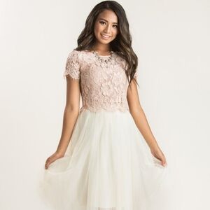 NWT, Ellie short sleeve Lace Top, Blush Pink, Morning Lavender. Size small